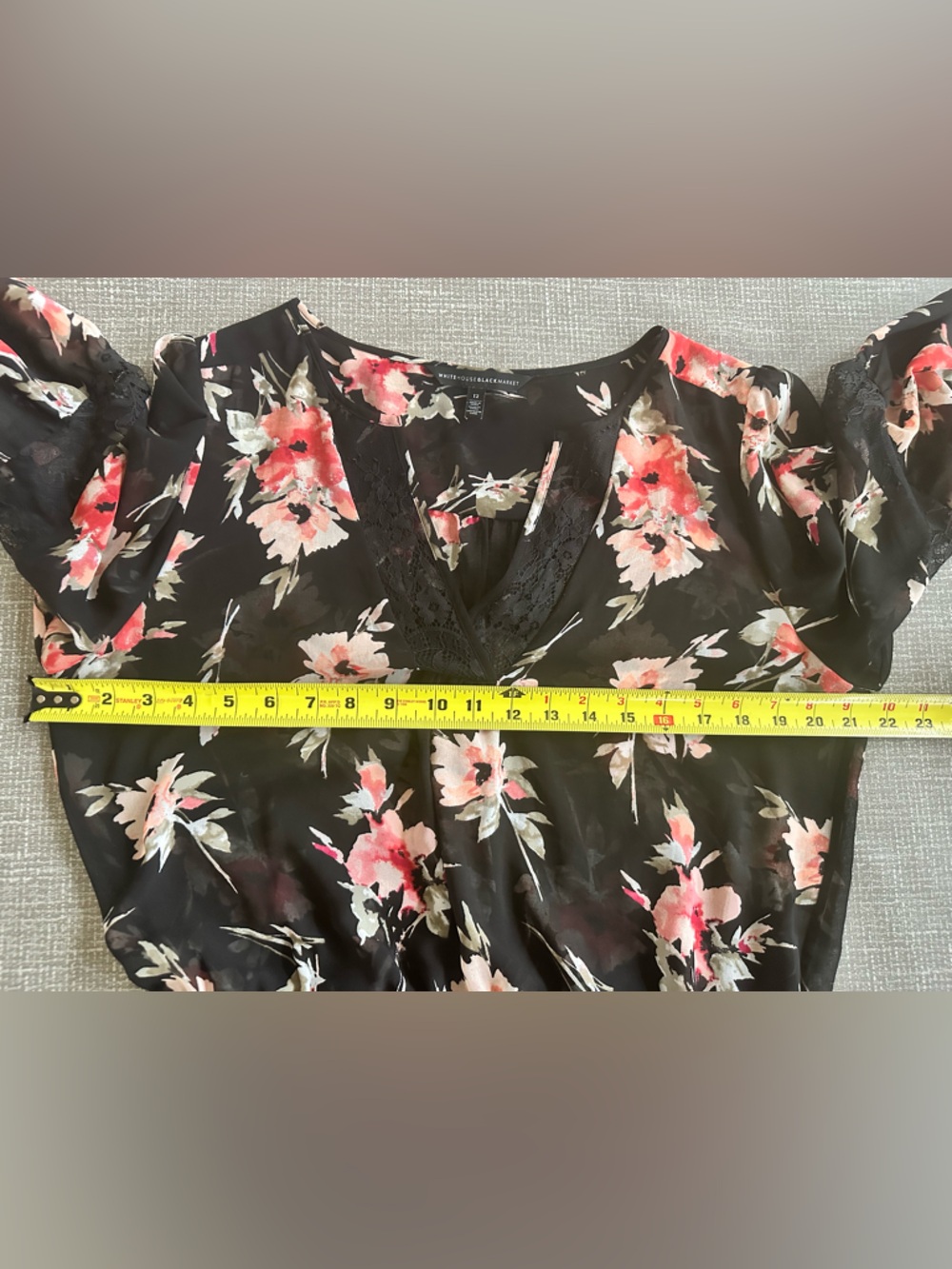 White House Black Market Floral Dress 12 Black Sheer Lace Hem Fit Flare - Picture 11 of 13